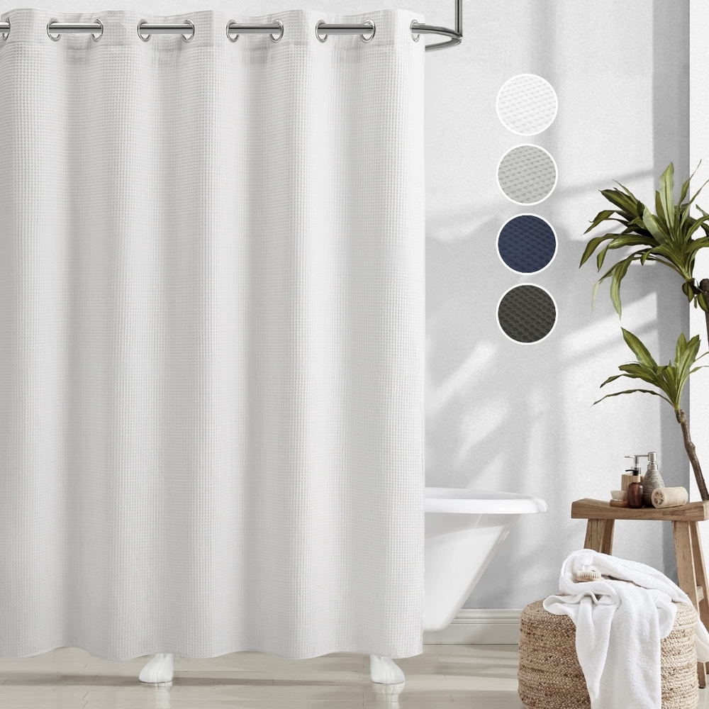 River Dream White Waffle Weave‎ Shower Curtain